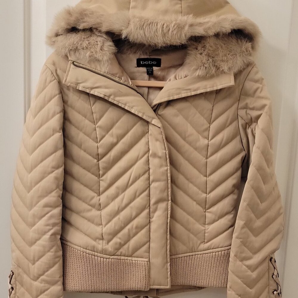Bebe lace-up puffer jacket with rabbit fur